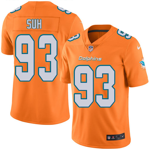 Men's Elite Ndamukong Suh Nike Jersey Orange - #93 Rush NFL Miami Dolphins